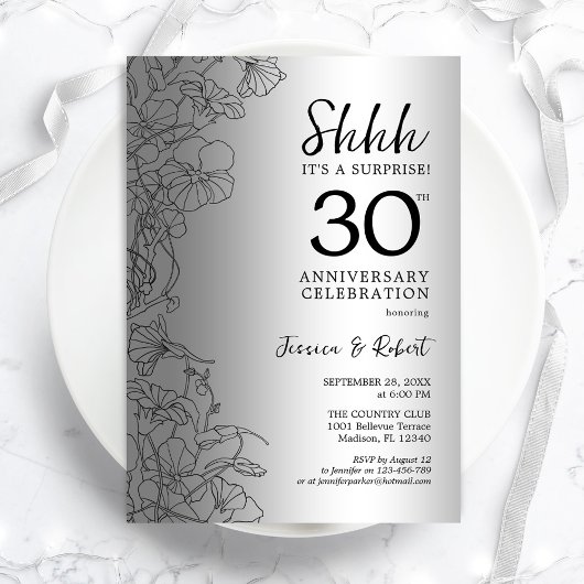Invitation Surprise 30e anniversaire noir argent