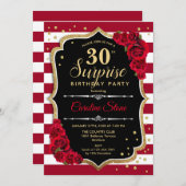 Invitation Surprise 30e anniversaire - Noir Blanc Rouge (Devant / Derrière)