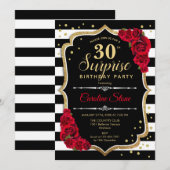 Invitation Surprise 30e anniversaire - Noir Blanc Rouge (Devant / Derrière)