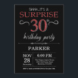 Invitation surprise 30e anniversaire Noir et Rouge<br><div class="desc">Invitation surprise 30e anniversaire avec Arrière - plan de Parties scintillant noir et rouge. Tableau de bord. Anniversaire adulte. Hommes ou femmes Anniversaire Invitation. Quel que soit l'âge.
Pour plus de personnalisation,  cliquez sur le bouton "Customiser" et utilisez notre outil de conception pour modifier ce modèle.</div>