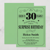 Invitation Surprise 30e Anniversaire Noir et Vert (Devant / Derrière)