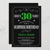 Invitation Surprise 30e anniversaire noir et vert Chalkboard (Devant / Derrière)