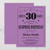 Invitation Surprise 30e anniversaire Noir et violet (Devant / Derrière)