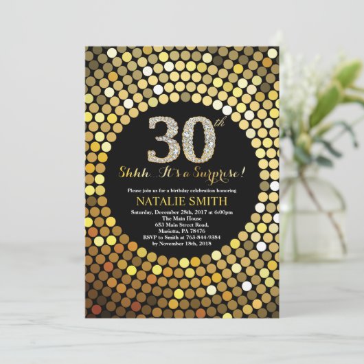 Invitation Surprise 30e anniversaire Parties scintillant noir (Debout devant)