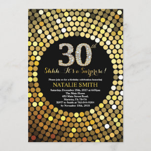 Invitation Surprise 30e anniversaire Parties scintillant noir