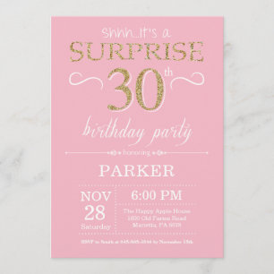 Invitation Surprise 30e anniversaire Parties scintillant rose
