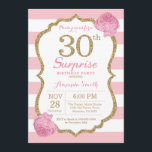 Invitation surprise 30e anniversaire Pink and Gold<br><div class="desc">Invitation surprise 30e anniversaire. Le rose et l'or. Parties scintillant d'or. Les Grandes Têtes Roses et Blanches. Flore rose. Anniversaire adulte. Fête d'anniversaire des femmes.
Pour plus de personnalisation,  cliquez sur le bouton "Customiser" et utilisez notre outil de conception pour modifier ce modèle.</div>
