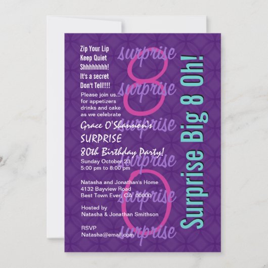 Invitation SURPRISE 30e anniversaire Purple Pink Blue F218 (Devant)
