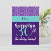 Invitation SURPRISE 30e anniversaire Purpleand Turquoise G805 (Debout devant)