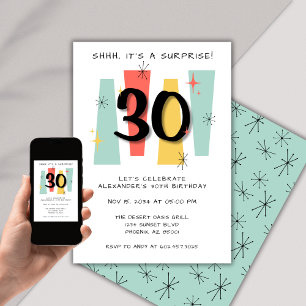 Invitation Surprise 30e anniversaire Retro Midsiècle moderne