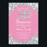 Invitation Surprise 30e anniversaire rose et diamant d'argent<br><div class="desc">Invitation surprise 30e anniversaire. Arrière - plan de tableau de bord diamant rose et argenté en pierre. Élégant invitation de Bassorh Anniversaire. Noir et blanc. Anniversaire adulte. Femmes Anniversaire. Hommes Anniversaire. Pour plus de personnalisation,  cliquez sur le bouton "Customiser" et utilisez notre outil de conception pour modifier ce modèle.</div>