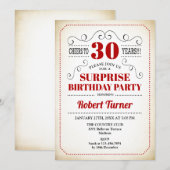 Invitation Surprise 30e anniversaire - Rouge Blanc Noir (Devant / Derrière)