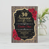 Invitation Surprise 30e anniversaire - Rustic Wood Red Roses (Debout devant)