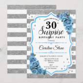 Invitation Surprise 30e anniversaire - Silver White Aqua Blue (Devant / Derrière)