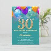 Invitation Surprise 30e anniversaire Turquoises et Ballons d' (Debout devant)