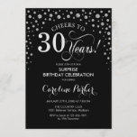 Invitation Surprise 30e fête d'anniversaire - Argent noir<br><div class="desc">Invitation de fête du 30e anniversaire surprise. Design élégant en noir et faux parties scintillant argent. Fonctionne la police de script et les confettis de diamants. Bravo à 30 ans ! Message-moi si vous avez besoin d'une personnalisation plus poussée.</div>