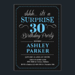 Invitation Surprise 30e fête d'anniversaire - Black Blue<br><div class="desc">Invitation de fête du 30e anniversaire surprise. Design simple et classe en noir,  bleu et blanc. Comprend une police de script élégante. Célébration anniversaire surprise pour l'homme ou la femme. Peut être customisé à n'importe quel âge!</div>