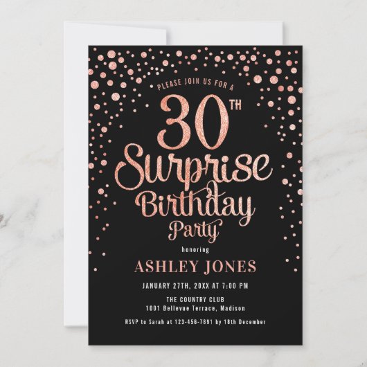 Invitation Surprise 30e fête d'anniversaire - Black & Rose Go (Devant)