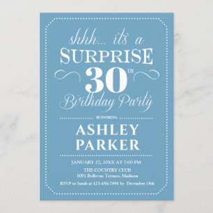 Invitation Surprise 30e fête d'anniversaire - Bleu clair Blan