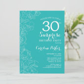 Invitation Surprise 30e fête d'anniversaire - Floral Turquois (Debout devant)