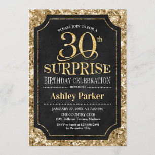 Invitation Surprise 30e fête d'anniversaire - Gold Black