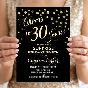 Invitation Surprise 30e fête d'anniversaire - Gold Black