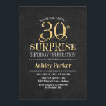 Invitation Surprise 30e fête d'anniversaire - Gold Black<br><div class="desc">Rustic Surprise 30th Birthday Celebration Invitation. Design élégant et élégant en tableau noir et motif en or parties scintillant faux. Comprend une police de script élégante. Message-moi si vous avez besoin d'une personnalisation plus poussée.</div>
