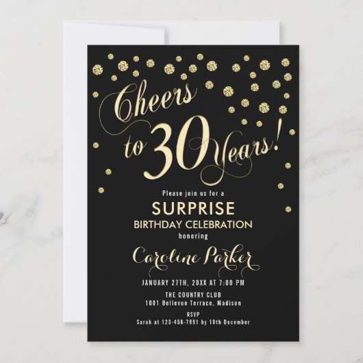 Invitation Surprise 30e fête d'anniversaire - Gold Black (Devant)