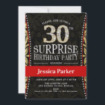Invitation Surprise 30e fête d'anniversaire - Gold Black Red<br><div class="desc">Invitation de fête du 30e anniversaire surprise. Design élégant en parties scintillant d'or,  noir et rouge. Caractéristiques police de typographie et numéro de losange. Idéal pour une fête de la 30ème surprise féminine.</div>