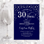 Invitation Surprise 30e fête d'anniversaire - Marine Blue Sil<br><div class="desc">Invitation de fête du 30e anniversaire surprise. Design élégant en bleu marine et faux parties scintillant argent. Fonctionne la police de script et les confettis de diamants. Bravo à 30 ans ! Message-moi si vous avez besoin d'une personnalisation plus poussée.</div>