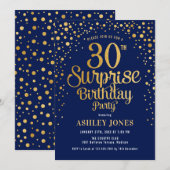 Invitation Surprise 30e fête d'anniversaire - Marine & Gold (Devant / Derrière)
