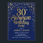 Invitation Surprise 30e fête d'anniversaire - Marine & Gold<br><div class="desc">Invitation de fête du 30e anniversaire surprise. Design élégant en bleu marine et faux parties scintillant or. Comprend des polices de caractères et des confettis stylisés. Message-moi si vous avez besoin d'âge personnalisé.</div>