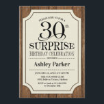 Invitation Surprise 30e fête d'anniversaire - Motif de bois<br><div class="desc">Rustic Surprise 30th Birthday Celebration Invitation. Design élégant et élégant avec bois brun foncé et motif burlap. Comprend une police de script noir élégante. Message-moi si vous avez besoin d'une personnalisation plus poussée.</div>