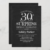 Invitation Surprise 30e fête d'anniversaire - Noir Blanc (Devant / Derrière)