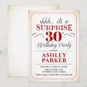 Invitation Surprise 30e fête d'anniversaire - Noir rouge blan (Devant / Derrière)
