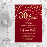 Invitation Surprise 30e fête d'anniversaire - Red Gold<br><div class="desc">Invitation de fête du 30e anniversaire surprise. Design élégant en or rouge foncé et faux parties scintillant. Fonctionne la police de script et les confettis de diamants. Bravo à 30 ans ! Message-moi si vous avez besoin d'une personnalisation plus poussée.</div>