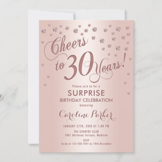 Invitation Surprise 30e fête d'anniversaire - Rose Gold (Devant)