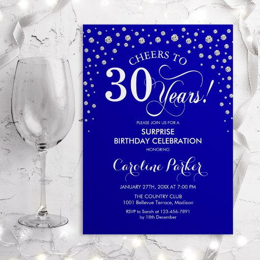 Invitation Surprise 30e fête d'anniversaire - Royal Blue Silv