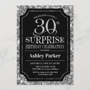 Invitation Surprise 30e fête d'anniversaire - Silver Black