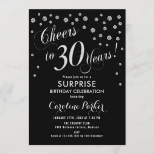 Invitation Surprise 30e fête d'anniversaire - Silver Black
