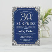 Invitation Surprise 30e fête d'anniversaire - Silver Navy Blu (Debout devant)