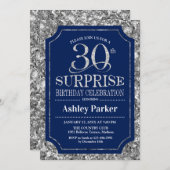 Invitation Surprise 30e fête d'anniversaire - Silver Navy Blu (Devant / Derrière)