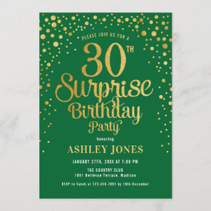 Invitation Surprise 30e fête d'anniversaire - Vert & Or