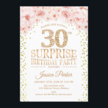 Invitation Surprise 30e fête d'anniversaire - White Gold Pink<br><div class="desc">Invitation de fête du 30e anniversaire surprise. Design élégant en parties scintillant d'or,  blanc et rose. Comprend des confettis,  des caractères de script et des fleurs roses d'aquarelle. Message-moi si vous avez besoin d'une personnalisation plus poussée.</div>
