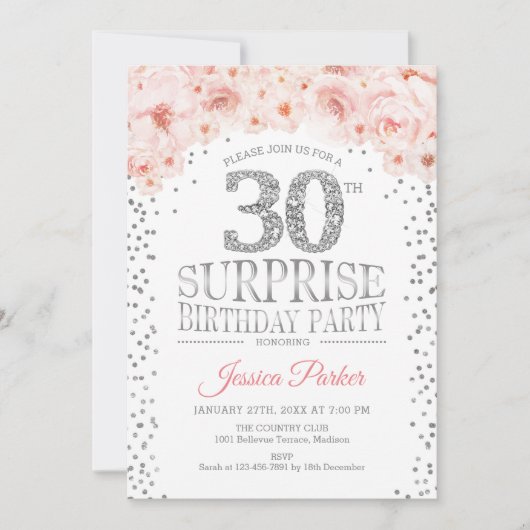 Invitation Surprise 30e fête d'anniversaire - White Silver Pi (Devant)