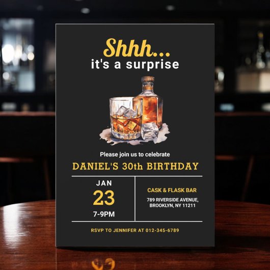 Invitation Surprise 30e Whiskey Bourbon fête d'anniversaire