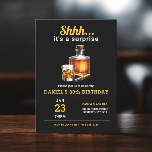 Invitation Surprise 30e Whiskey Cigar Bourbon fête d'annivers