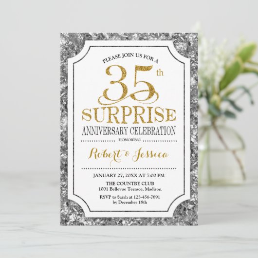 Invitation Surprise 35e anniversaire de mariage - Argent Or (Debout devant)
