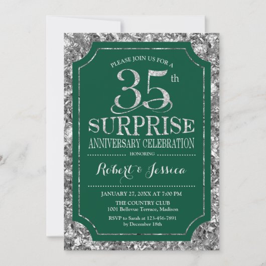 Invitation Surprise 35e anniversaire de mariage - Vert Argent (Devant)