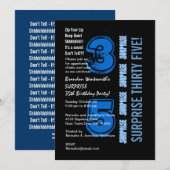 Invitation SURPRISE 35e anniversaire moderne bleu et noir (Devant / Derrière)